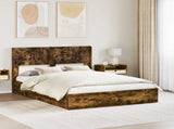 Bed Frame with Storage and Headboard Smoked Oak 135 x 190 cm 3414393