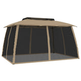 Gazebo with Double Roof and Mesh Walls Taupe 3.93x2.93 m Steel 368453