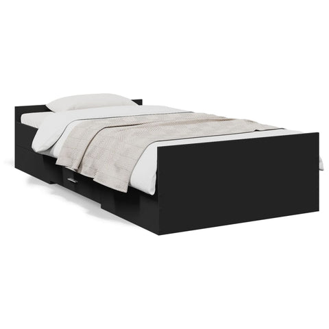 ZNTS Bed Frame with Drawers Black 90x190 cm Single Engineered Wood 3280343