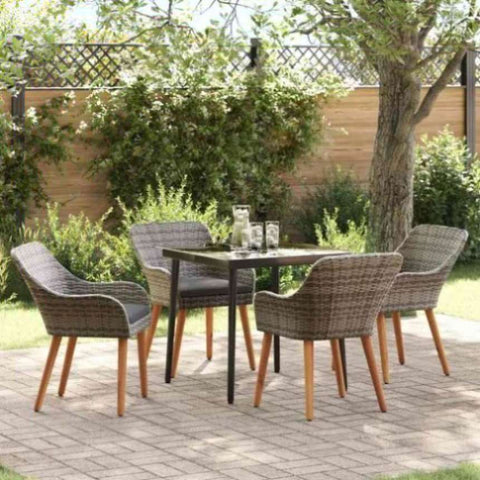 Garden Dining Set with Cushion 5 pcs Grey Poly Rattan 3261678