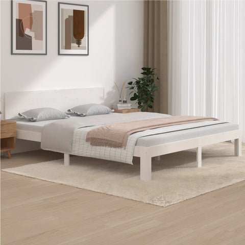Bed Frame without Mattress White Solid Wood Pine 160x200cm 810506
