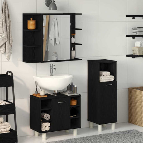 Bathroom Furniture Set with Shelf 3 pcs Black 30 x 30 x 99.5 cm 3333048