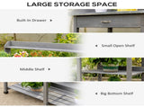 Garden Potting Table, Wooden Workstation Bench w/ Galvanized Metal Tabletop, Drawer, Storage Shelves T3398P314168