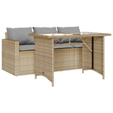 2 Piece Garden Dining Set with Cushions Beige Poly Rattan 366333