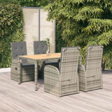 ZNTS 5 Piece Garden Dining Set Grey Poly Rattan&Solid Wood Acacia 3157621