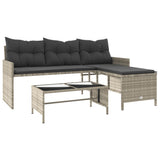 Garden Sofa with Table and Cushions L-Shaped Light Grey Poly Rattan 365577
