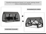 Three-Seater Convertible Swing Chair/Bed, with Curtained Canopy - Grey T3398P318762