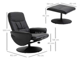 Swivel Recliner Chair with Footstool, PU Leather Armchair and Ottoman with High Back and Round Base T3398P328123
