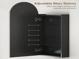 Arched Bathroom Mirror Cabinet with Adjustable Glass Shelves - Black T3398P423545