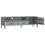 TV Cabinet with Metal Legs Grey Solid Wood Pine OSLO 351028