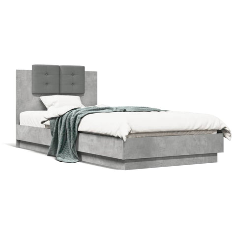 ZNTS Bed Frame with LED without Mattress Concrete Grey 90x200 cm 3210034