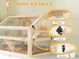 Wooden Hamster Cage with Detachable 31cm Deep Bottom, Hut, Seesaw, Exercise Wheel, Ramp, 80 x 50 x T3398P425408