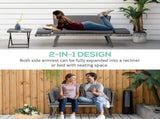 2 Seater Rattan Sofa with Cushions, 2-in-1 PE Rattan Daybed Sofa with Left Up or Down Armrests, T3398P318742