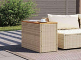 Garden Side Table with Wooden Top Beige 58x27.5x55 cm Poly Rattan 366072