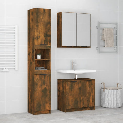 ZNTS 3 Piece Bathroom Cabinet Set Smoked Oak Engineered Wood 3115881