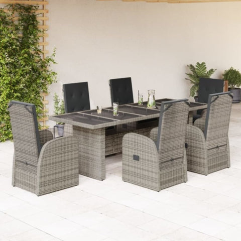 ZNTS 7 Piece Garden Dining Set with Cushions Grey Poly Rattan 3277618