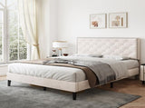 4ft6 Double Upholstered Velvet Bed Frame, with Adjustable Button-Tufted & Riveted Headboard, Velvet N652P179786W