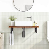 Basin Shelf Wall Mounted Steel and Solid Wood Oak 3302345