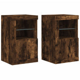 Side Cabinets with LED Lights 2 pcs Smoked Oak Engineered Wood 836639
