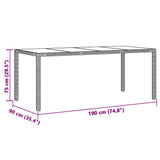Garden Table with Glass Top Brown 190x90x75 cm Poly Rattan 365593