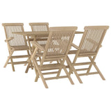5 Piece Garden Dining Set Grey Solid Wood Teak 3155043