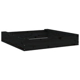 Sandbox with Seats Black Square Solid Wood Pine 825034