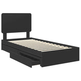 Storage Bed with Headboard Black 75 x 190 cm Engineered Wood 3412736
