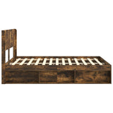 Bed Frame with Storage and Headboard Smoked Oak 140 x 190 cm 3414215