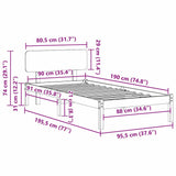 Bed Frame with Headboard Wax Brown 90 x 190 cm Solid Pine Wood 872130