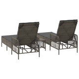 Sun Lounger Reclining 3 pcs Grey and Dark Grey Poly Rattan 365434