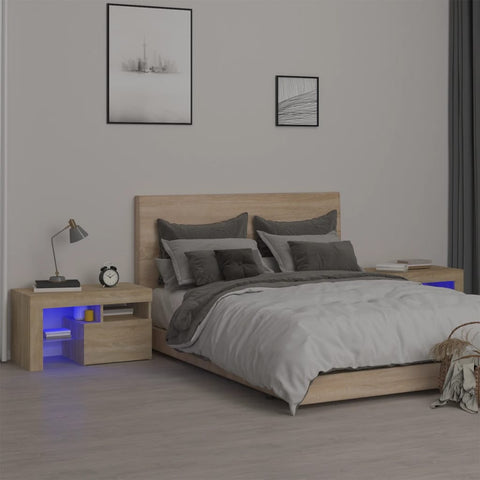 ZNTS Bedside Cabinets 2 pcs with LED Lights Sonoma Oak 70x36.5x40 cm 3152772