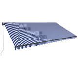 ZNTS Manual Retractable Awning with LED 600x300 cm Blue and White 3051272