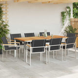 Garden Dining Set 9 pcs Solid Acacia Wood and Stainless Steel 3334820