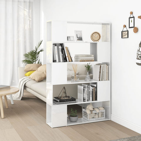 Book Cabinet Room Divider High Gloss White Engineered Wood 809203
