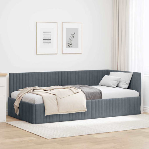 Corner Bed Frame with Headboard Dark grey 100 x 200 cm Velvet 42016277