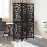 Room Divider 3 Panels Black Solid Wood Paulownia 358750