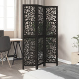 Room Divider 3 Panels Black Solid Wood Paulownia 358750