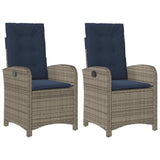Reclining Garden Chairs 2 pcs with Cushions Grey Poly Rattan 365175