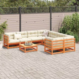 9 Piece Garden Sofa Set with Cushions Wax Brown Solid Wood Pine 3299371