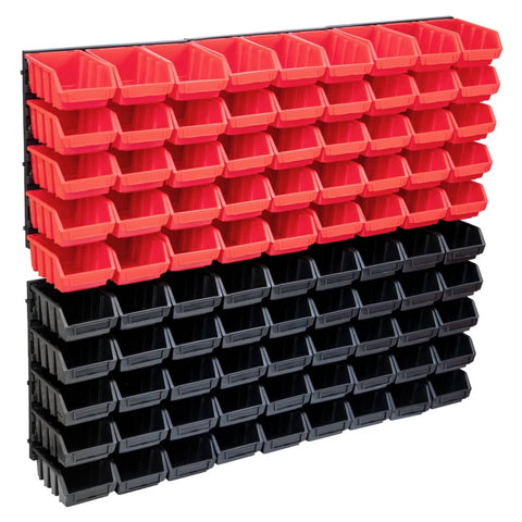 96 Piece Storage Bin Kit with Wall Panels Red and Black 150807