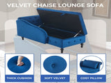 Velvet Chaise Lounge Sofa with Storage, Upholstered Chaise lounge Couch with Pillow for Living Room, N652P201198B