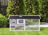 Wooden Rabbit Hutch and Run with Sliding Tray, Ramp, Water-resistant Roof, for 2-4 Rabbits, Grey T3398P350055