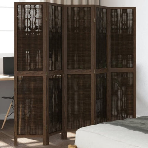 ZNTS Room Divider 5 Panels Dark Brown Solid Wood Paulownia 358662