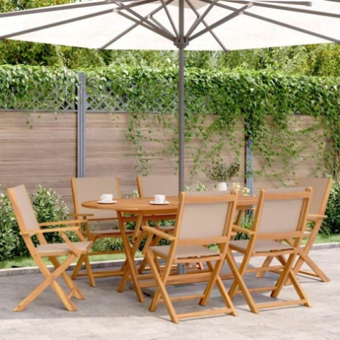 ZNTS 7 Piece Garden Dining Set Taupe Fabric and Solid Wood 3281714