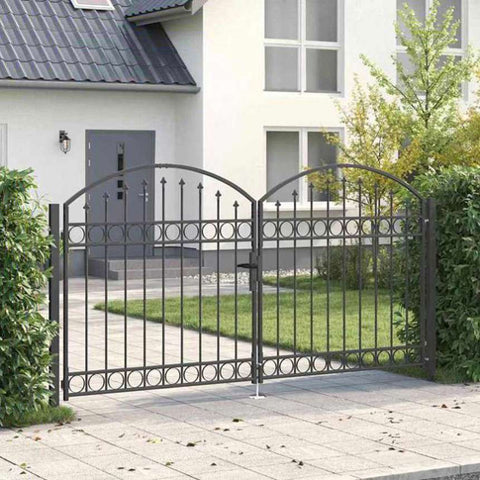 Fence gate with Lock Grey 300 x 150 cm Steel 42008935