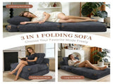 3 in 1 Convertible Corduroy Floor Sofa Bed, Oversized Fold Out Chaise Lounge with High Density T5592P539605