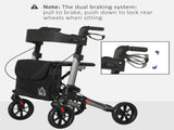 4 Wheel Rollator with Seat and Back, Folding Mobility Walker with Carry Bag, Adjustable Height, Dual T3398P344117