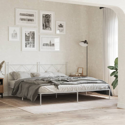Metal Bed Frame without Mattress with Headboard White 180x200cm 376555