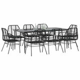 9 Piece Garden Dining Set Black Poly Rattan Glass 3334442
