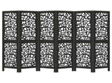Room Divider 6 Panels Black Solid Wood Paulownia 358761
